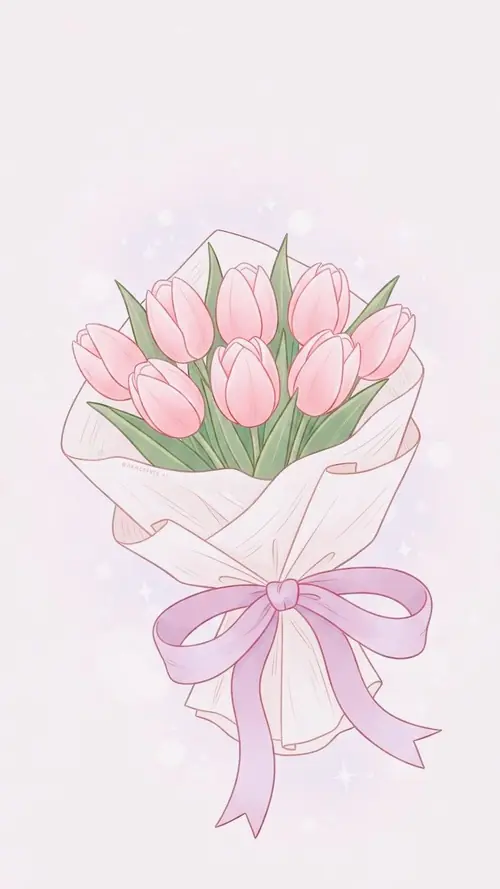 Bó hoa tulip hồng buộc nơ